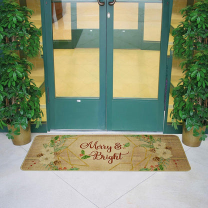 Decorative Christmas Runner Rug Non-Slip Floor Mats Indoor Outdoor Area Carpet Winter Holiday Welcome Doormats Merry Xmas Decor Entrance Rugs for Hallway Kitchen Living Room Bedroom (Merry and Bright)